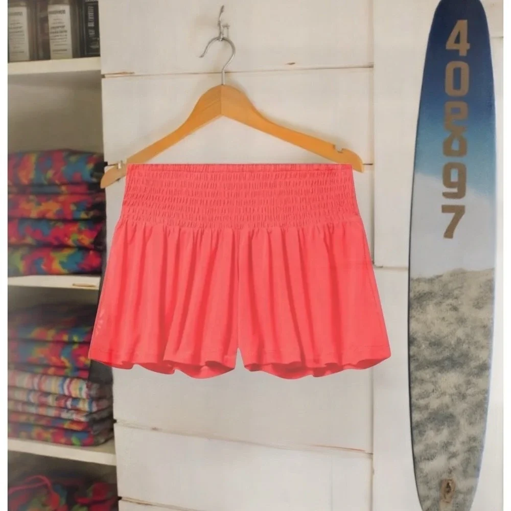 TORRID Swim Shorts CoverUp Sheer Neon-Coral Mesh Smocked Waist NWT Size 5X